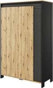 Kledingkast Lomsevu 112, Artisan eiken, Zwart, 196x123x55cm, 102 kg, Kledingkast deuren: Met scharnieren, Aantal planken: 5, Aantal planken: 5