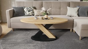 Mazzoni LOXA Craft Eiken Goud / Zwart - OVALE SALONTAFEL 120x65 cm