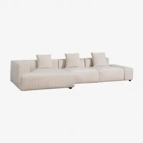 3-delige Chaise Longue Modulaire Hoekbank Links (↔︎375 Cm) Bruna Corduroy Beige – Linnen - Sklum