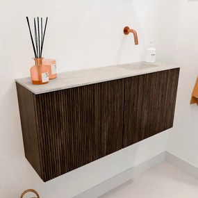 Mondiaz Joya DLux 90cm toiletmeubel walnut met wastafel faye rechts zonder kraangat ostra