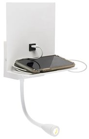 Moderne wandlamp wit met USB en flexarm - Flero