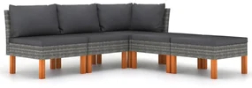 vidaXL 5-delige Loungeset met kussens poly rattan grijs