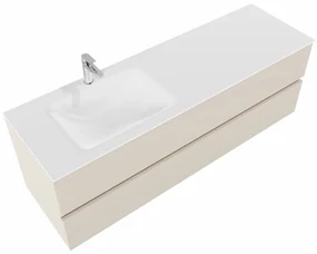 Mondiaz Vica 150cm badmeubel linen 2 lades wastafel Cloud links met 1 kraangat