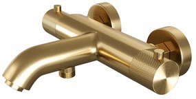 Brauer Gold Carving thermostatische badkraan met glijstang en 3 standen handdouche geborsteld messing PVD