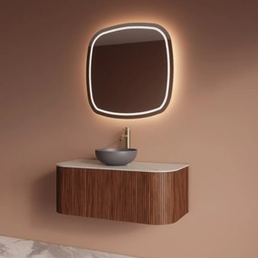 Gliss Design Alluro badmeubel ribbelfront met ronding links/rechts 100cm walnut en wit marmer toppaneel