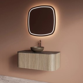 Gliss Design Alluro badmeubel ribbelfront met ronding links/rechts 100cm corn silk en zwart leisteen toppaneel