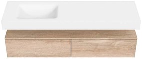 Zaro Alan badmeubel 160cm washed oak 2 lades met vrijhangende wastafel cloud links zonder kraangat talc