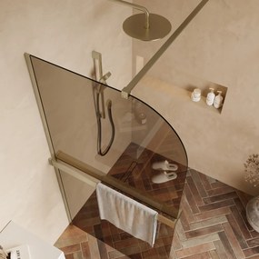 Saniclear Moon afgeronde inloopdouche 90cm geborsteld messing met bronsglas en handdoekhouder