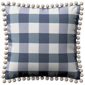 Dekoria Kussenhoes Wera met pompons, wit-donkerblauw geruit 45 x 45 cm