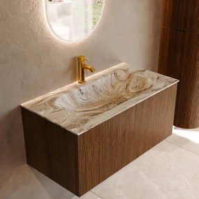 Mondiaz Kurve-dlux 90cm badmeubel dusk met 1 lade en wastafel big small midden 1 kraangat glace