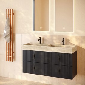 Muebles Murcia badmeubel ribbelfront 120cm antraciet met White Travertin wastafel met kraangaten