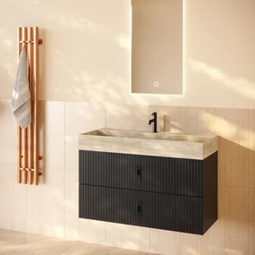 Muebles Murcia badmeubel ribbelfront 100cm antraciet met White Travertin wastafel met kraangat