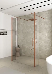 Saniclear Redro vrijstaande douchewand 120cm met zijwanden van 40cm geborsteld koper