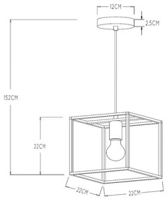 Lucide Ruben hanglamp 22x22cm E27 zwart mat