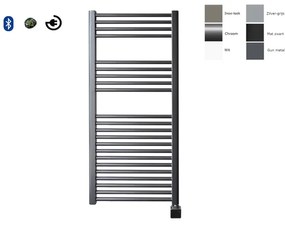 Sanicare electrische design radiator 111,8 x 45 cm. Gun metal BLUETOOTH met thermostaat chroom (linksonder HRLBC451118/M