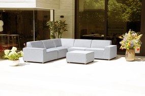 Flow. Cube hoekbank Lead Chiné All Weather loungeset Lichtgrijs Sunbrella loungeset LoungesetHoek loungeset outdoor textiel - weerbestendig