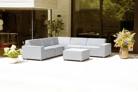 Flow. Cube hoekbank Lead Chiné SALE All Weather loungeset Lichtgrijs Sunbrella loungeset LoungesetHoek loungeset outdoor textiel - weerbestendig