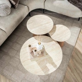 Ronde Salontafelset Hout En Travertin