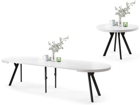 EXPANSO Wit mat/zwarte poten - GROTE RONDE TAFEL Ø110 UITBREIDBAAR TOT 310 cm met Y-POTEN LOFT/INDUSTRIAL