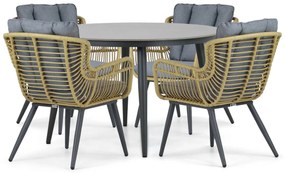 Tuinset Ronde Tuintafel 4 personen 120 cm Aluminium/wicker Taupe Coco Azzano/Vienna
