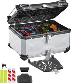 VEVOR Topcase Motorkoffer 65 L, Universele Achterkoffer Aluminium, Waterdichte Helmhoes, Afneembaar, met Veiligheidsslot, Reflecterende Strips en Lederen Voering voor Helmopslag