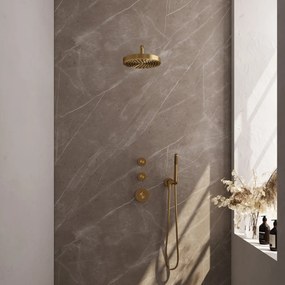 Brauer Stripe inbouw regendouche met 25cm hoofddouche, gebogen muurarm en staafhanddouche set 2 messing geborsteld PVD