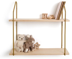 Dubbele wandplank in grenen en ijzer metaal L65 cm, Vinto