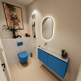 Mondiaz Ture DLux toiletmeubel 100cm jeans met wastafel opalo links zonder kraangat