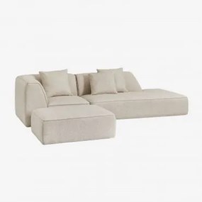 Modulaire Hoekbank Van 2 Delen Met Rechter Chaise Longue En Gestoffeerde Poef Cardea Bouclé Crèmebeige - Sklum