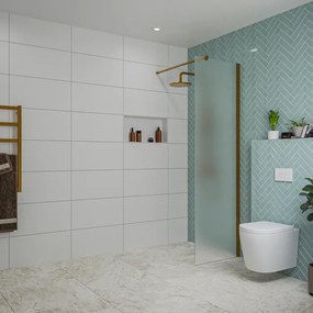 Fortifura Galeria inloopdouche - 60x200cm - mat glas - wandarm - Geborsteld koper PVD (Koper) SW797923/SW876702
