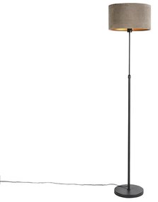 Vloerlamp zwart met velours kap taupe met goud 35 cm - Parte