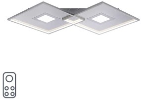 Plafondlamp met dimmer staal incl. LED en afstandsbediening - Odile Modern vierkant Binnenverlichting Lamp