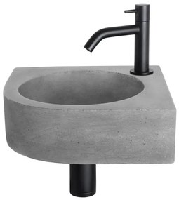 Differnz Cleo fonteinset - 31.5x31.5x10cm - Kwartrond - 1 kraangat - Gebogen matte zwarte kraan - Beton Grijs SW499009/SW529054/SW642464/SW796275