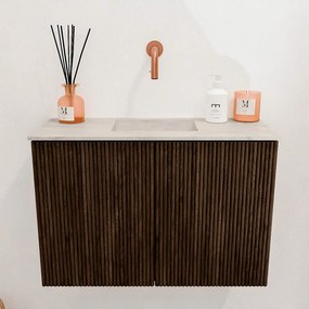 Mondiaz Joya DLux 60cm toiletmeubel walnut met wastafel faye midden zonder kraangat ostra