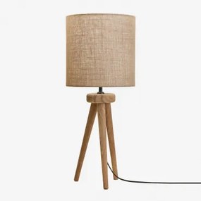 Simona Mangohouten Tafellamp Mangohout & Beige Linnen Ø30 Cm - ↑30 Cm Arlina - Sklum