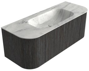 Mondiaz Kurve-dlux 120cm badmeubel ronding links/rechts shadow met 1 lade en 2 deuren en wastafel big small midden zonder kraangat opalo
