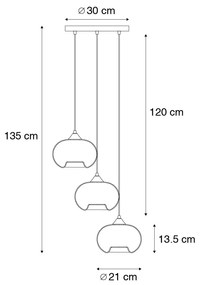 Smart hanglamp met dimmer zwart met smoke glas incl. 3 Wifi P45 - Busa Art Deco E27 rond Binnenverlichting Lamp