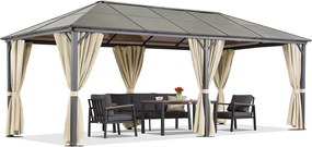 Milos tuinhuisje 3x6m met klamboe en crèmekleurige gordijnen Tuinpunt