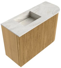 Mondiaz Joya DLux 60cm toiletmeubel ronding rechts oak met wastafel faye links zonder kraangat ostra