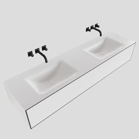 Zaro Lagom volledig naadloos solid surface onderkast 170cm mat zwart met 2 lades Push tot open. Compleet met solid surface wastafel met 0 kraangat(en)