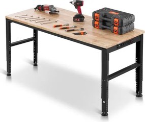 VEVOR Werkbank, 1549 x 508 mm Werktafel, Hoogte Verstelbaar 688-914 mm, Draagvermogen 900 kg, Inclusief Stroomaansluitingen, Hardhouten Oppervlakte, Metalen Frame &amp; Voetkussens, Ideaal voor Garage, Kantoor &amp; Thuis