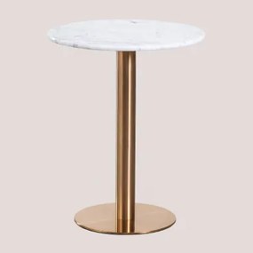 Ronde Bartafel Van Natuurlijk Steen Xiren Ø60 Cm & Guangxi Wit Marmer - Geborsteld Roségoud - Sklum
