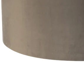 Stoffen Eettafel / Eetkamer Hanglamp zwart met velours kappen taupe met goud 35 cm 2-lichts - Blitz Landelijk / Rustiek, Landelijk E27 cilinder / rond rond Binnenverlichting Lamp