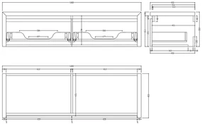 SaniGoods Alvares badmeubel 140cm 2 lades eiken charcoal met rivierstenen waskommen