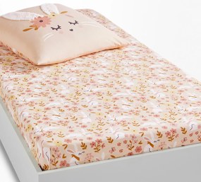 Hoeslaken in biologisch katoen, kinderen, Lapin fleuri