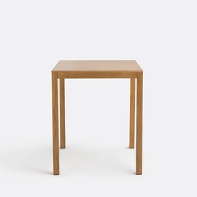 Vierkante hoge tafel, eiken poten, rechte randen, Nusso