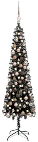 vidaXL Kerstboom met LED's en kerstballen smal 150 cm zwart