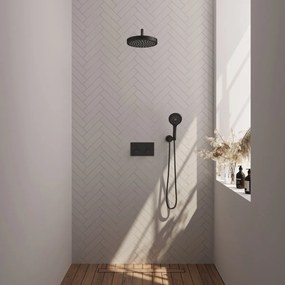 Brauer Stripe inbouw regendouche met 25cm hoofddouche, gebogen muurarm en 3 standen handdouche set 29 zwart mat