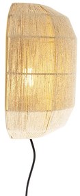 Oosterse wandlamp zwart met jute touw - Riki