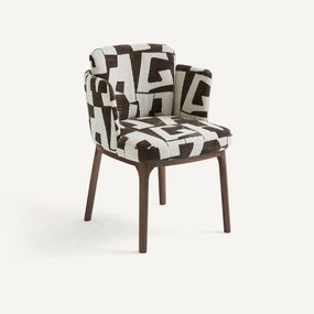 Tafelfauteuil, walnoot en jacquard stof, JABOTE